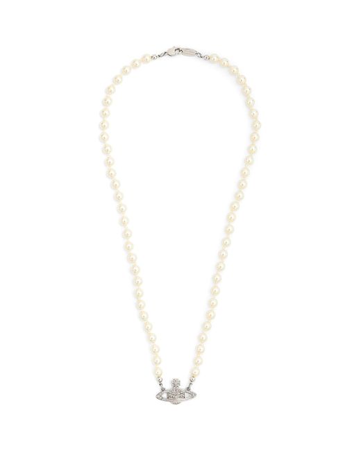 Vivienne Westwood White Pearl Mini Bas Relief Necklace for men