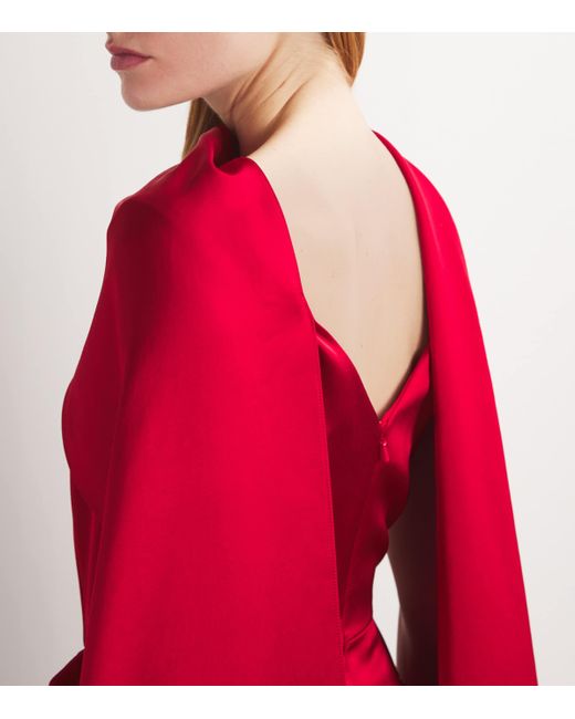 Erdem Red Satin Bow Cape Gown