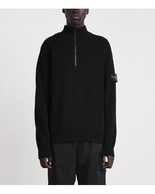 Stone Island Black Cotton Half-Zip Sweater for men
