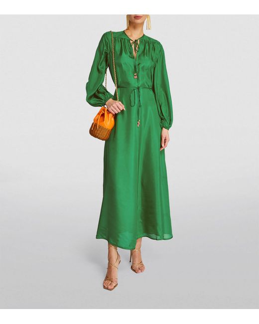 Zimmermann Green Organic Silk Junie Billow Maxi Dress