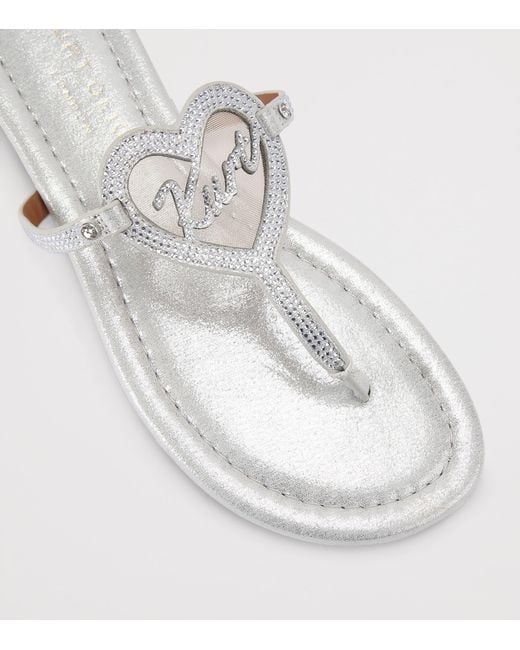 Kurt Geiger White Leather Heart T-Bar Sandals