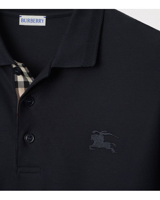 Burberry Black Cotton Ekd -Embroidered Long-Sleeve Polo Shirt for men