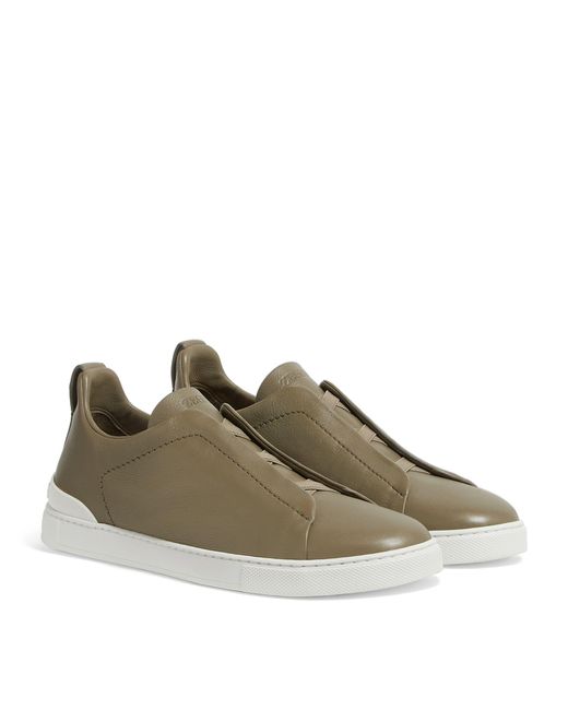 Zegna Green Leather Secondskin Triple Stitch Sneakers for men