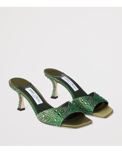 Jimmy Choo Green Skye 70 Embellished Satin Sandals