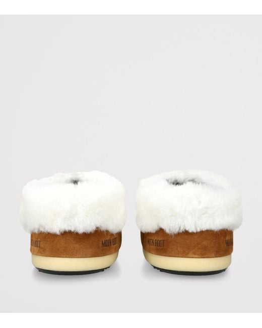 Moon Boot Brown Suede Shearling-Trim Evx Mules