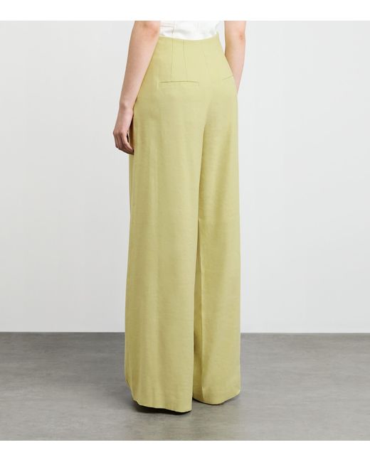 Veronica Beard Yellow Linen-Blend Wide-Leg Trousers
