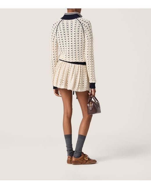 Miu Miu Natural Cotton Openwork-Knit Mini Skirt