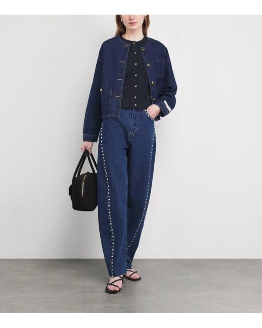 Sandro Blue Cropped Openwork Cardigan
