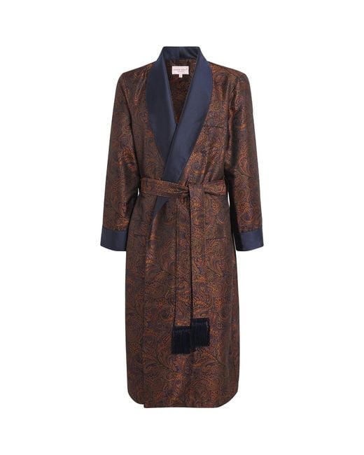 Derek Rose Brown Silk Jacquard Veronia Robe for men
