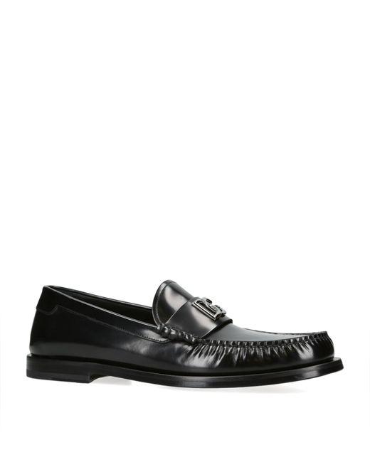 Dolce & Gabbana Black Leather Dg Loafers for men