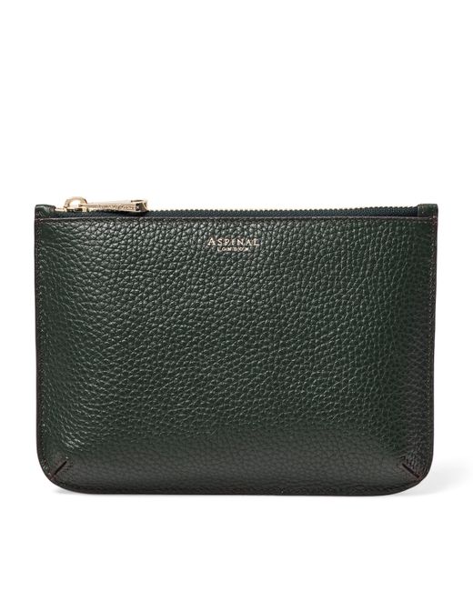 Aspinal Green Large Leather Ella Pouch