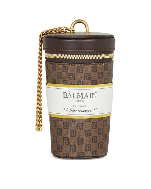Balmain Brown Small Monogram Coffee Cup Clutch Bag