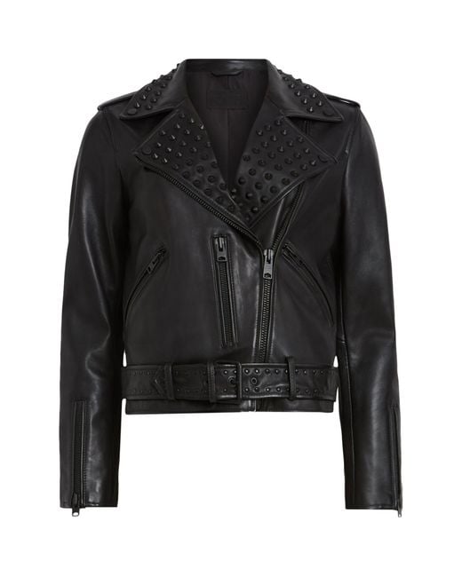 AllSaints Black Balfern Stud-embellished Leather Biker Jacket