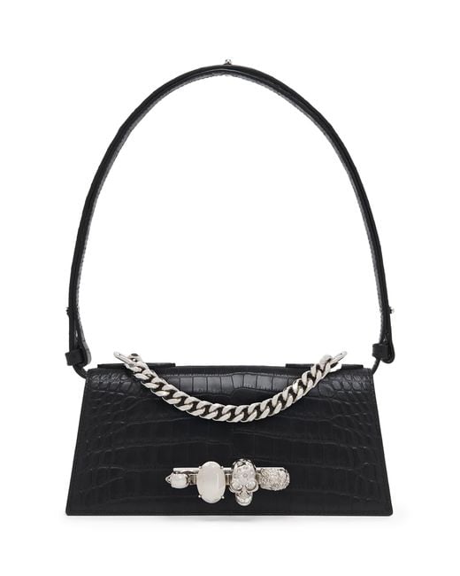 McQueen Black Leather Skull Four-Ring Top-Handle Bag