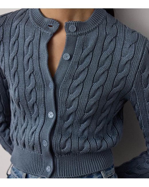 Ralph Lauren Blue Silk Cable-Knit Cropped Cardigan