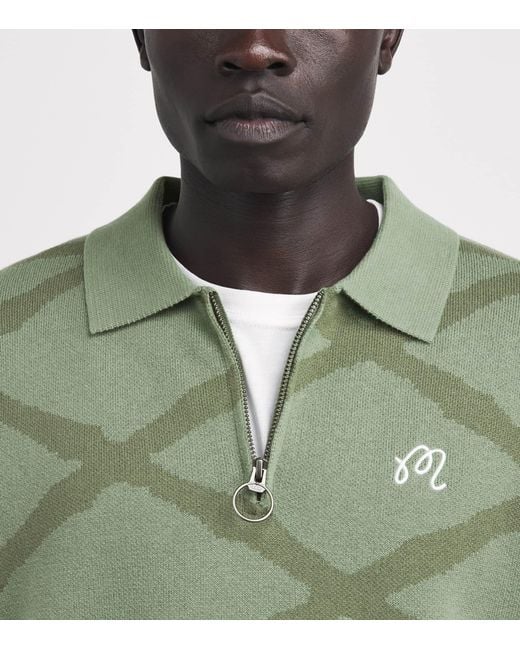 Malbon Green Cotton Verdant Quarter-Zip Sweater for men
