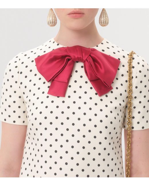 Valentino White Polka-Dot Bow-Detail Mini Dress