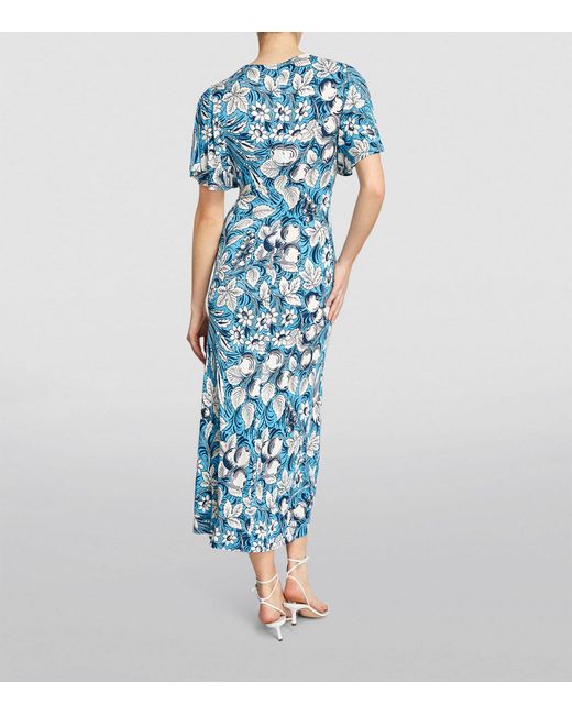 Diane von Furstenberg Blue Floral Print Midi Dress