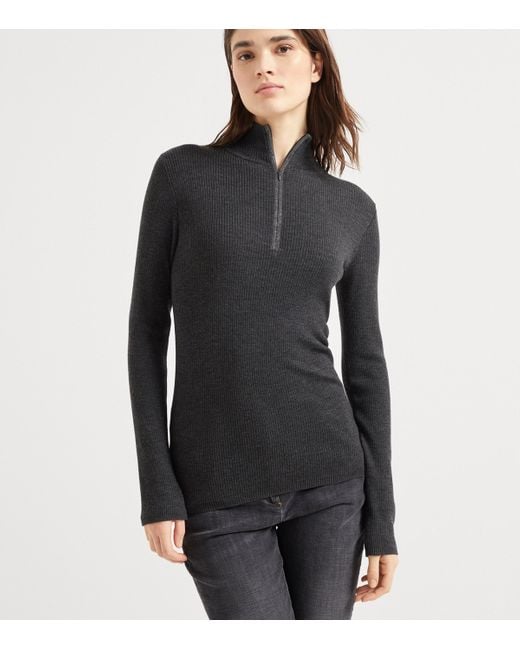Brunello Cucinelli Black Virgin Wool-Cashmere Rib-Knit Sweater