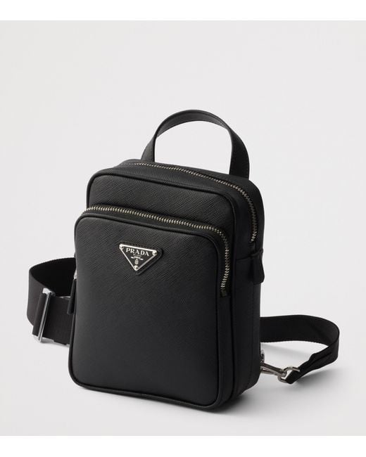 Prada Black Mini Saffiano Leather One-Shoulder Backpack for men