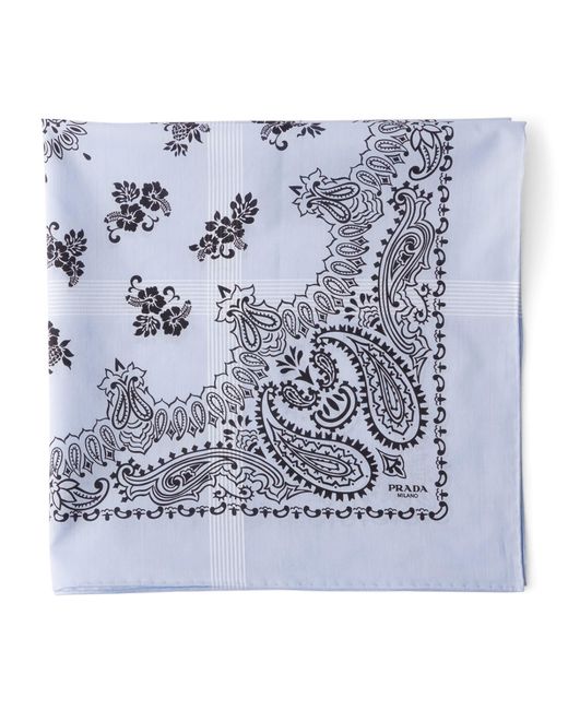 Prada Blue Silk Batiste Printed Square Scarf for men