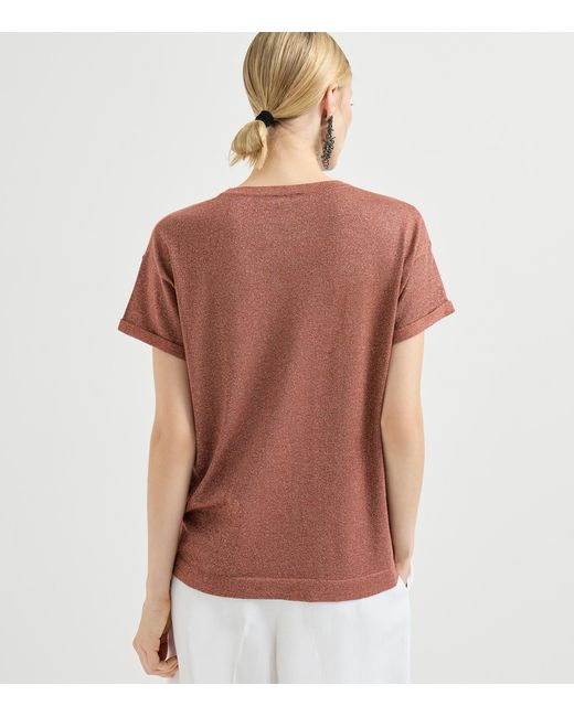 Brunello Cucinelli Brown Cashmere-Blend Sparkling T-Shirt