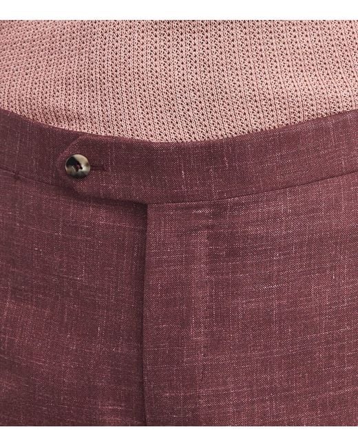 Isaia Purple Wool-Cashmere-Silk-Linen Sanita Trousers for men