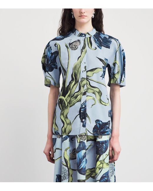 Erdem Blue Cotton Poplin Floral Blouse