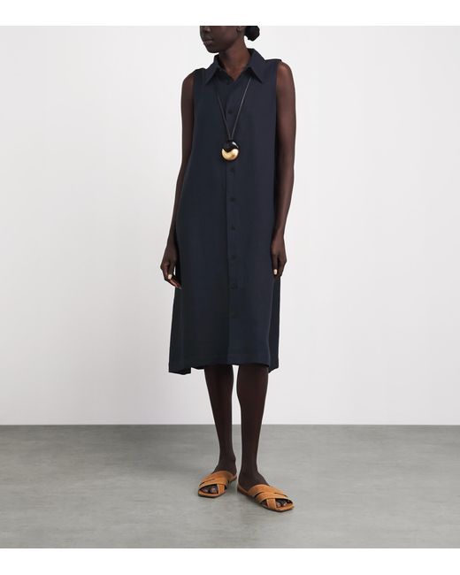 Eskandar Blue Linen Sleeveless Midi Shirt Dress
