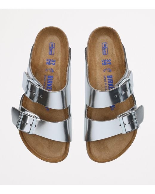 Birkenstock White Leather Metallic Arizona Sandals