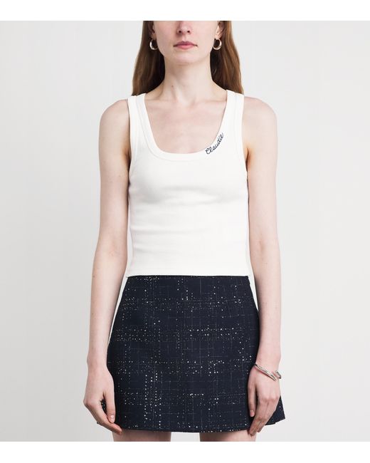 Claudie Pierlot White Logo Ribbed Tank Top