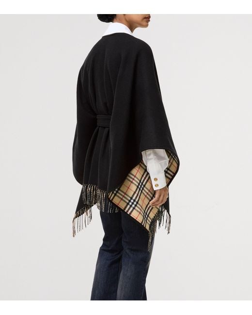 Burberry Black Wool Tay Fringed Cape
