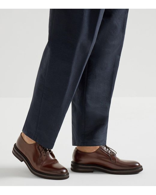 Brunello Cucinelli Brown Aged Calfskin Derby Shoes for men