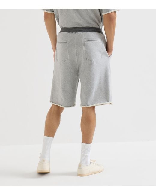 Brunello Cucinelli Gray Cotton Track Bermuda Shorts for men