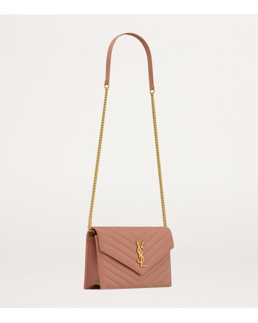 Saint Laurent White Leather Envelope Chain Wallet