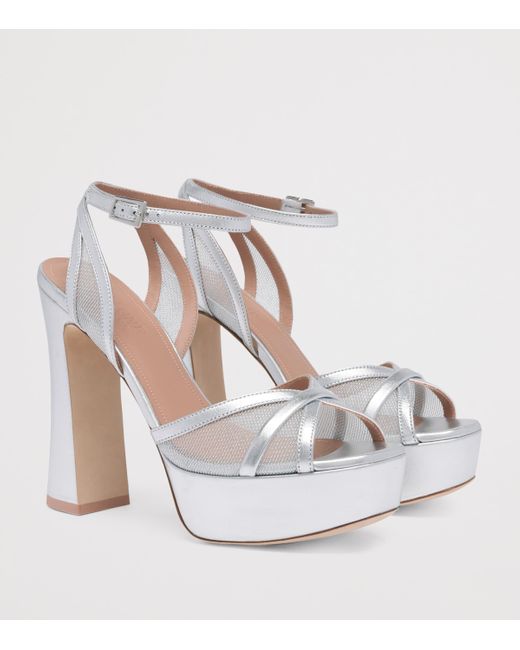 Malone Souliers White Metallic Mesh Sylvie Platform Sandals 125