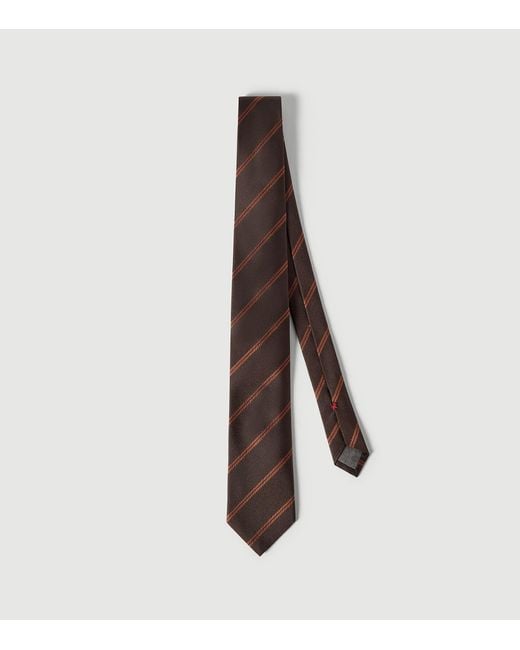 Brunello Cucinelli Brown Silk Striped Tie for men