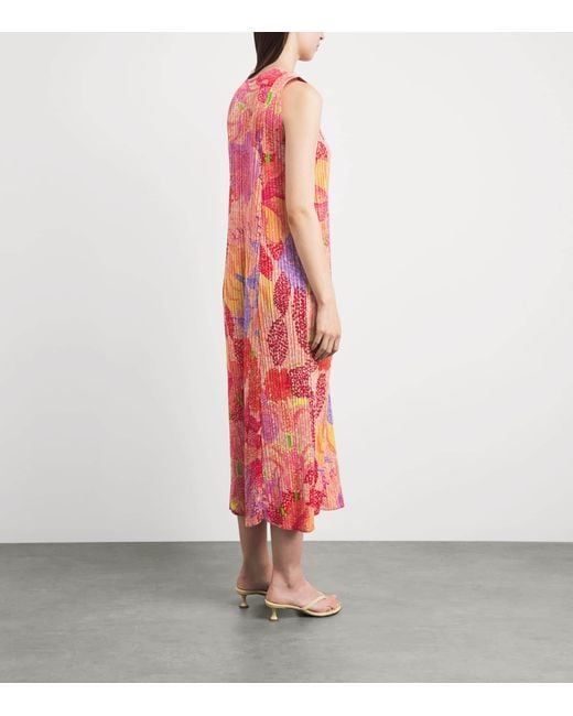 Pleats Please Issey Miyake Pink Pleated Foggy Forest Midi Dress