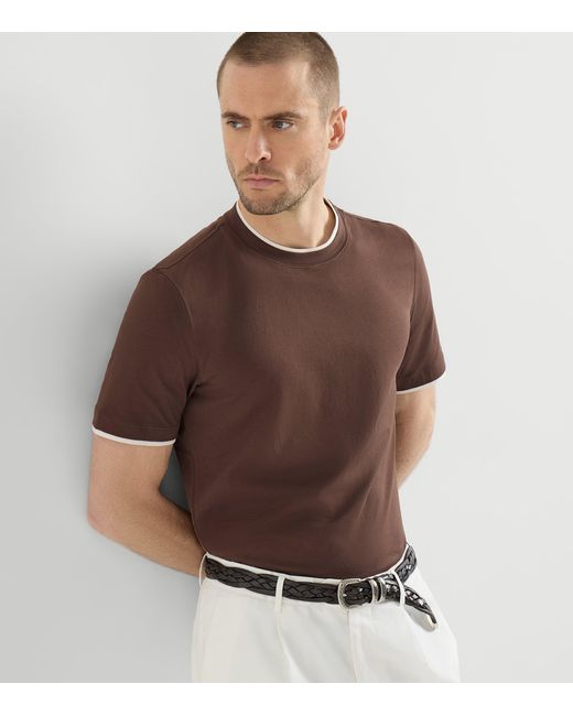 Brunello Cucinelli Brown Cotton Faux-Layered T-Shirt for men