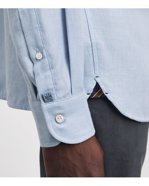 Jacob Cohen Blue Cotton-Cashmere Batavian Twill Embroidered Shirt for men