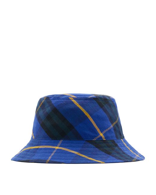 Burberry Blue Linen Check Bucket Hat for men