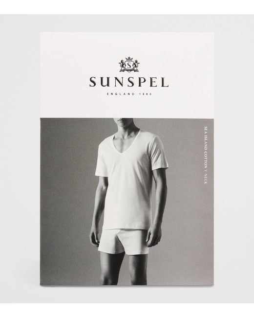 Sunspel White Sea Island Cotton V-Neck T-Shirt for men