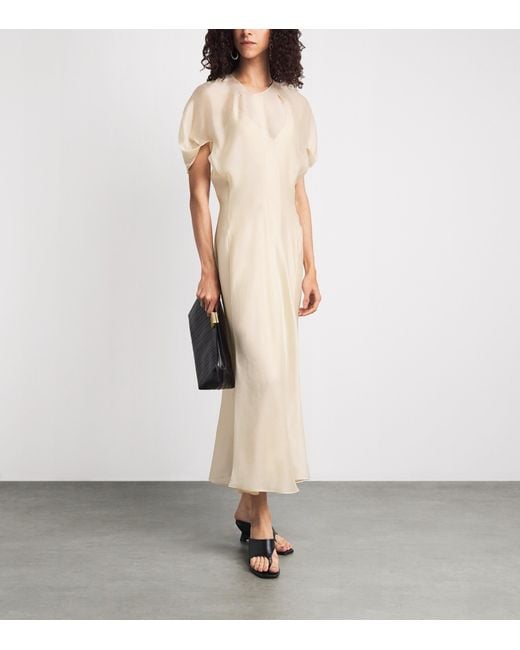 Khaite Natural Puff-Sleeve Ria Midi Dress