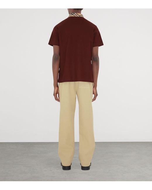 Burberry Brown Cotton Check-Collar Polo Shirt for men
