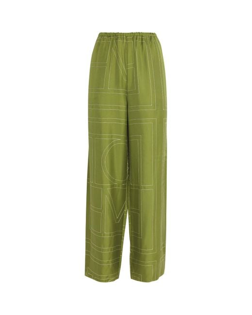 Totême  Green Silk Monogram Trousers