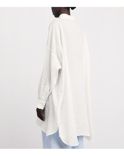 Eskandar White Linen Stand-Collar A-Line Shirt