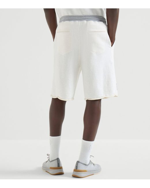 Brunello Cucinelli White Cotton-Linen Athletic Club Shorts for men