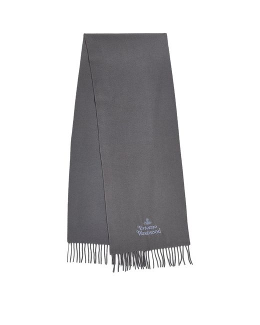 Vivienne Westwood Gray Logo Embroidered Scarf