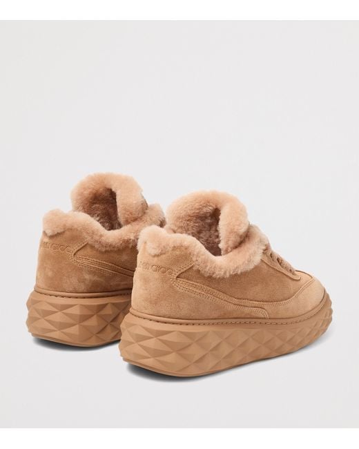Jimmy Choo Brown Diamond Maxi Retro Suede-Shearling Sneakers