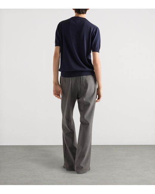 Prada Blue Cotton Short-Sleeve Sweater for men
